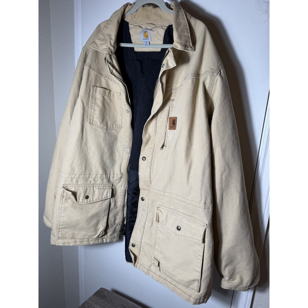 Carhartt Men's Brown Lined Work Jacket Button Front 2XL Tall Big & Tall #14806